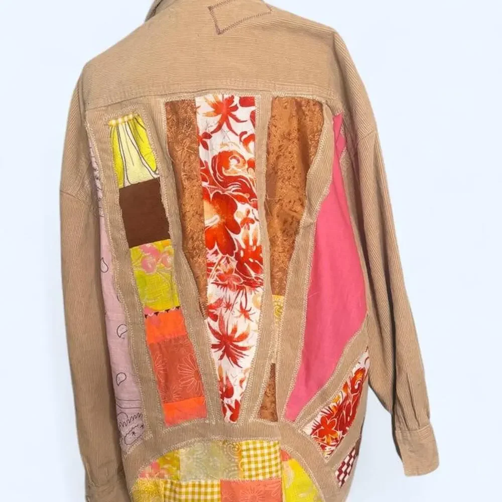 Patchwork Corduroy Jacket Oversized Boho Western Upcycled Shacket